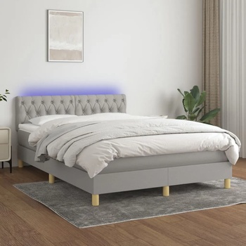 vidaXL Боксспринг легло с матрак и LED, светлосиво, 140x190 см, плат (3133949)