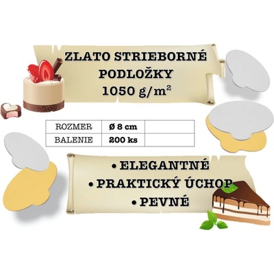 TUBA Obojstranné zlaté podložky na torty, priemer 8 cm (balenie 200 ks)