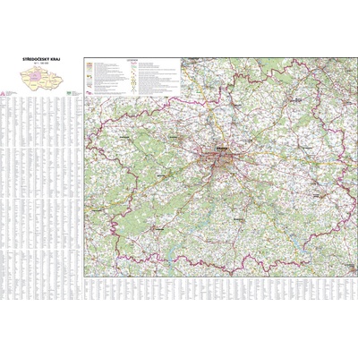 Středočeský kraj - nástěnná mapa 113 x 83 cm, lamino + lišty
