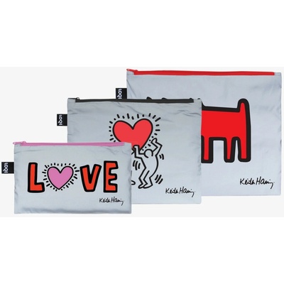 Loqi taštičky na zips 3 ks Keith Haring Dog Heart Love Reflective