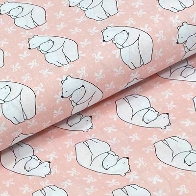 Bavlněné plátno P0631 světle růžové, lední medvědi, š.140