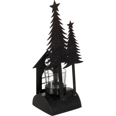 Černý kovový svícen na čajovou svíčku s glitry - 11*8*26 cm - J-Line by Jolipa