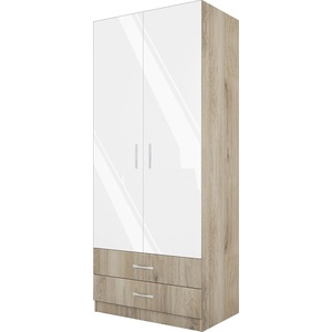 Bogdan Furniture I Двукрилен гардероб Mod 1008 с чекмеджета, Сонома арвен/Бял гланц