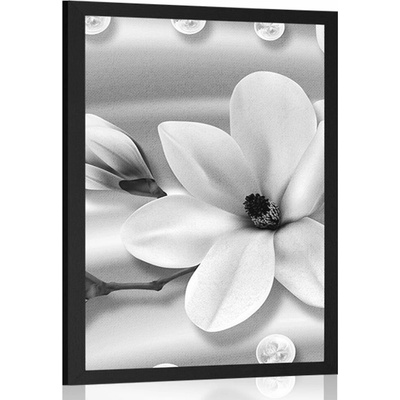 Plakát luxusní magnolie s perlami v černobílém provedení - 20x30 silver