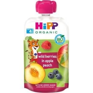 Hipp Био плодова закуска Hipp Hippis - Горски плодове, ябълка и праскова, 100 g (8525)