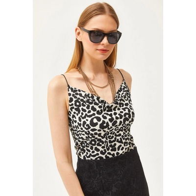 Olalook dámská bílá halenka s leopardím vzorem límečkem a šňůrkami hnědá – Hledejceny.cz