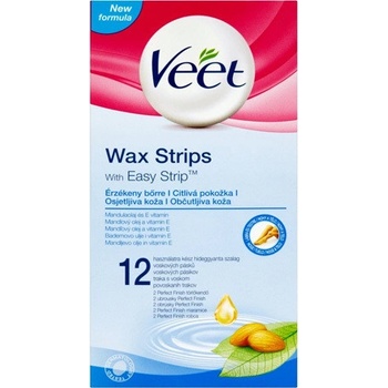 Veet Wax Strips voskové depilační pásky pro citlivou pokožku Almond Oil & Vitamin E 12 ks