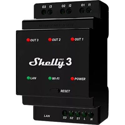Shelly Триканално WiFi реле за DIN шина със сухи контакти Shelly Pro 3 (6240022)