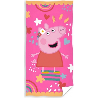 Carbotex Dětská plážová osuška PRASÁTKO PEPINA (PEPPA) BAREVNÝ SVĚT růžová 70 x 140 cm