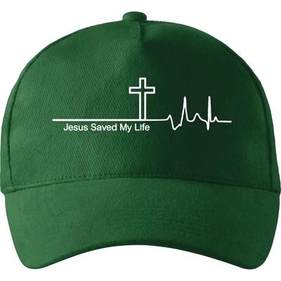 Jesus Saved My Life kríž ekg so zahnutým šiltom a látkovou sponou Fľaškovozelená