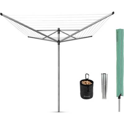 Brabantia Външен простор Brabantia Lift-O-Matic 1003466, 50 м, Регулируема височина, Метален шиш за вкопаване, Калъф, Торба с щипки, Резистентен на корозия, Инокс (1003466)