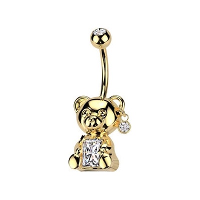 Šperky4U Zlacený piercing do pupíku medvídek WP0073-GD