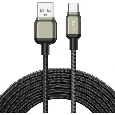 Lito - Кабел за данни (LD17) - USB към Type-C, бързо зареждане, плетен найлон - Черен