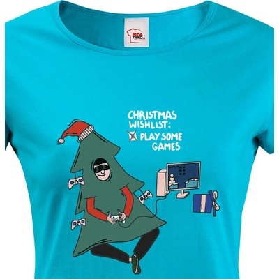 Bezvatriko.cz Dámské vánoční tričko Christmas wishlist play some games Modrá – Hledejceny.cz