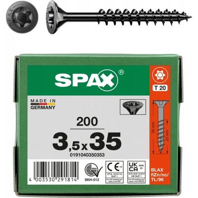 Šrouby do dřeva SPAX 3,5x35mm Torx, částečný závit, zápustná hlava, černé, 200 ks