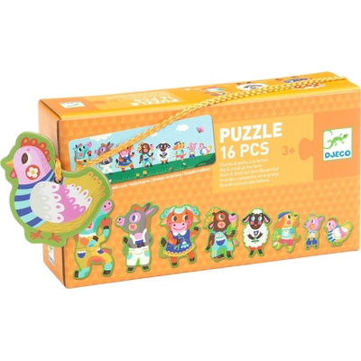 DJECO Образователен пъзел Djeco - Малки и големи животни, 16 части (DJ08266)