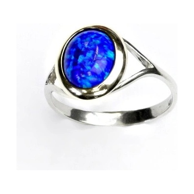 Čištín Zlatý prsten bílé zlato tmavě modrý syntetický opál T 1453