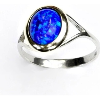 Čištín bílé zlato tmavě modrý syntetický opál prstýnek sopálem T 1453