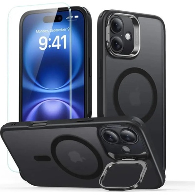 ESR Classic Hybrid Kickstand Halolock MagSafe Case Set + Tempered Glass за iPhone 16 - черен (4894240243626)