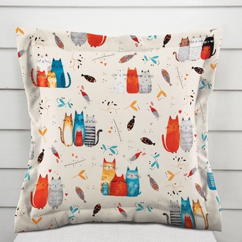 Biante bavlna s lemom Sandra SA-655 Mačací svet modro-červený na krémovom 50 x 50 cm