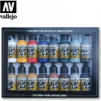 Vallejo: Basic Colors Acrylic 16 Airbrush Paint Set for Model and Hobby 17ml