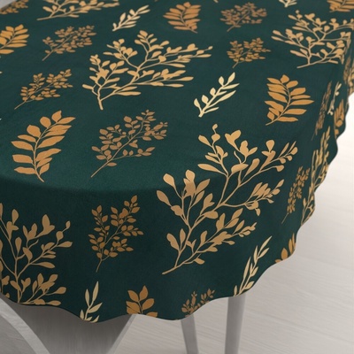 Biante bavlna oválny obrus Sandra SA-742 Zlaté vetvičky s lístkami na tmavo zelenom 60x100 cm