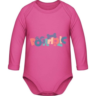 Dětské body s dlouhým rukávem Psí design s nápisem DOGAHOLIC Fuksiová Dětské