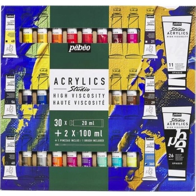 Sada akrylových farieb Pebeo Studio Acrylics 30x20 ml + 2x100 ml + 1 štetec