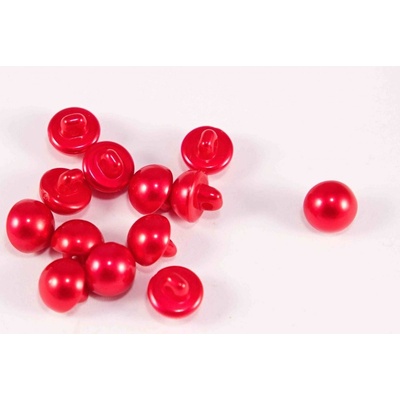 Gombík perlička so spodným prišitím - červená perleťová - priemer 1,1 cm