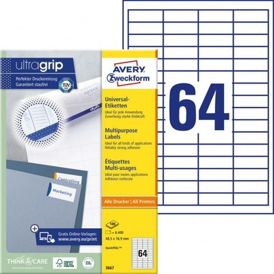 Etikety univerzálne 48,5x16,9mm Avery A4 100 hárkov