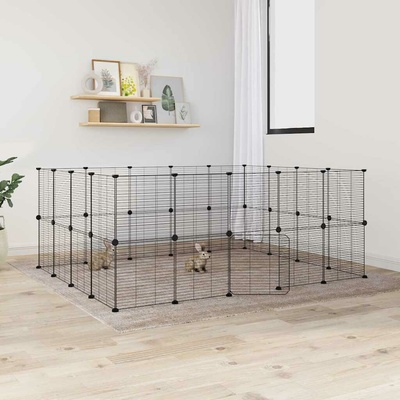 vidaXL Ohrádka pro králíky 36 panelů s dvířky černá 35 × 35 cm ocel 9799.3114045