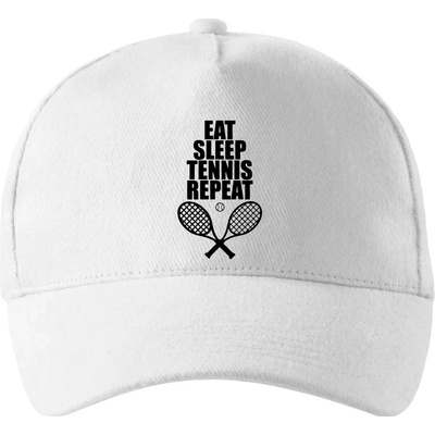 Eat sleep tennis so zahnutým šiltom a mosaznou sponou Biela