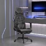 vidaXL Гейминг стол с опора за крака, черно и cиво , изкуствена кожа (3143680)