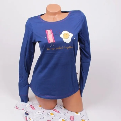 Пижама за дами в синьо и сиво с весел дизайн