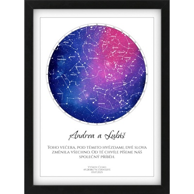 Understarsky Hvězdná mapa - 1M34B - Plakát 30x40 cm v černém rámu