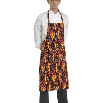 Egochef zástěra ke krku s kapsou vzor plameny E-6103110A