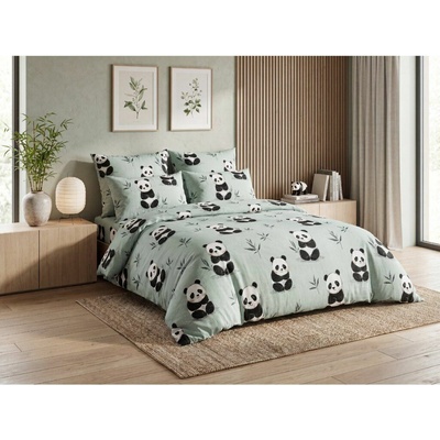 Textilomanie Obliečky z mikrovlákna PANDA RELAX mentolové 70x90 140x200