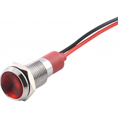 LED kontrolka kovová, pro průměr otvoru 10mm, stříbrná Červená 12-24 V DC