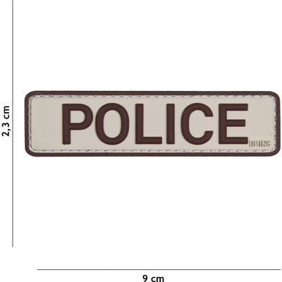 Gumová nášivka 101 Inc nápis Police - béžová
