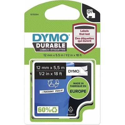 páska DYMO 1978364 D1 Black On White Permanent Vinyl Tape (12mm)