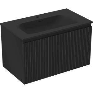 Mexen Rivel шкафче за баня 80 см с мивка Vela, 1 чекмедже, гофрирано, черен мат (91A20-08047-1-BF71-W23M71)
