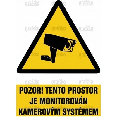Grafiko | Pozor ! Objekt střežen kamerovým systémem - Text obrázku Pozor ! Tento prostor je monitorován kamerovým systémem, Materiál Hliník, Rozměr 297x210mm