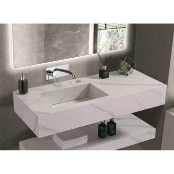 Image 1 of Inter Ceramic Мивка за баня PIETRA 12049/120W LEFT БЕЗ ОТВОР, стенен монтаж, кварц, бял, 120x50x18см (12049/120W LEFT БЕЗ ОТВОР)