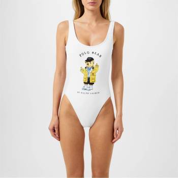 Ralph Lauren Teddy Bear Scoop Neck One Piece Swimsuit - White