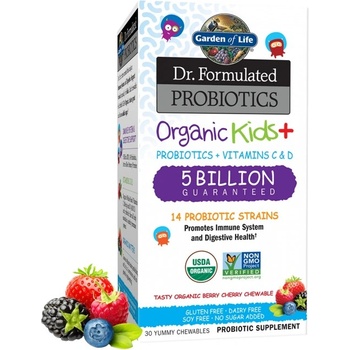 Garden of Life Dr. Formulated Probiotics Organic Kids+ [30 Дъвчащи таблетки] Ягода и банан