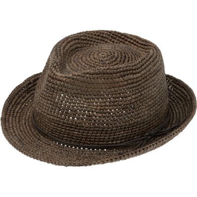 Trilby Raffia slaměný klobouk s koženou stuhou hnědý