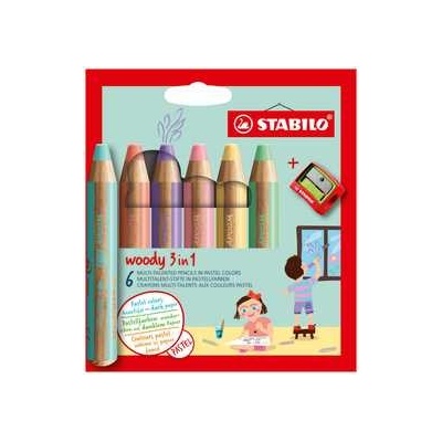 Woody Pastelka vodovka a voskovka v jednom STABILO 3 in 1 PASTEL 6 ks s strúhadlom