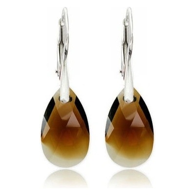 Swarovski Elements Pear krystal stříbrné visací hnědé slzičky kapky 51039.3 Topaz Blend hnědá bronzovo béžová žíhaná – Zboží Dáma