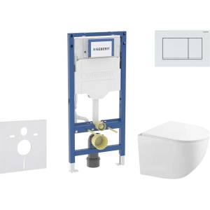 Geberit Duofix - Комплект за стенен монтаж, компактна тоалетна Gaia и седалка softclose, бутон Sigma20, бяла/бяла мат SANI11CA3149B (SANI11CA3149B)