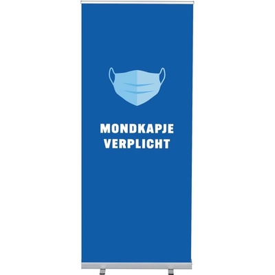 Jansen Display Set Roll-baneru Budget s vytištěným motivem maska povinná, modrá, holandsky, 870 x 2080 mm